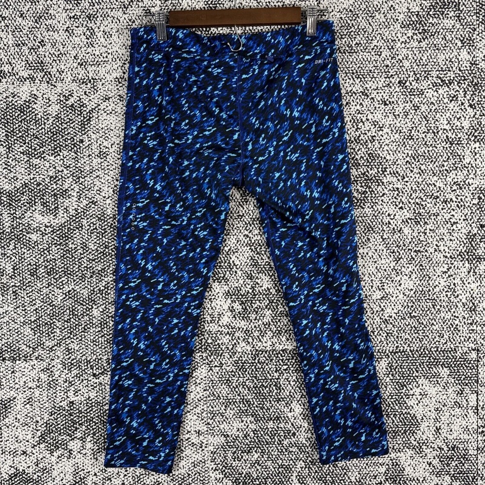 Nike Dri Fit Womens Medium Leggings Drawstring Blue Geometric - Picture 6 of 14